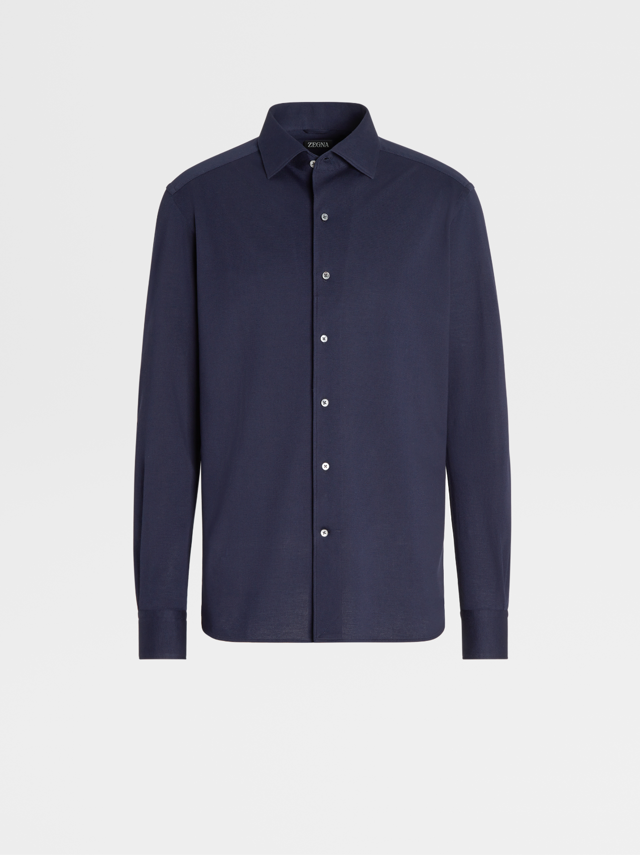 Navy Blue Pure Cotton Jersey Long-sleeve Shirt